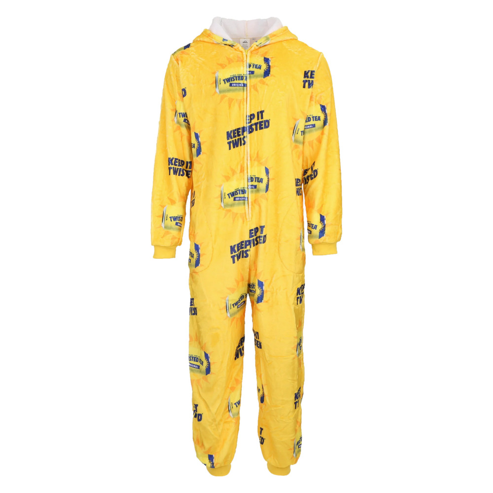 Twisted Tea Hooded Pajama Fleece 1 Piece Body Suit Yellow Adult Small New